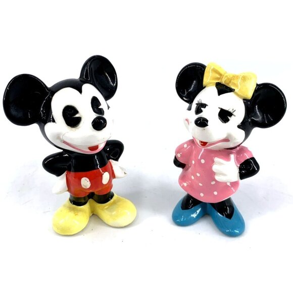 Walt Disney Productions Mickey Minnie Mouse Porcelain Figurine 4" Pie Eye Vtg - Picture 1 of 10